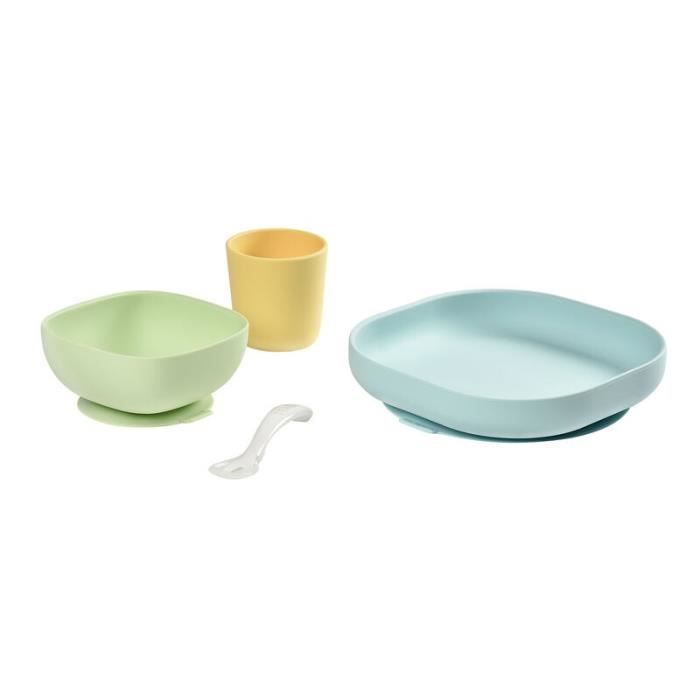 BEABA 4-piece silicone suction cup dish set - Yellow