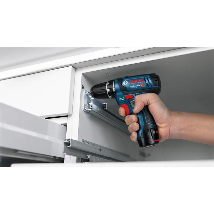 Cordless screwdriver BOSCH PROFESSIONAL - GSR 12V-15 (2 batteries 2.0Ah, charger, case, set of 10 screwdriver bits)