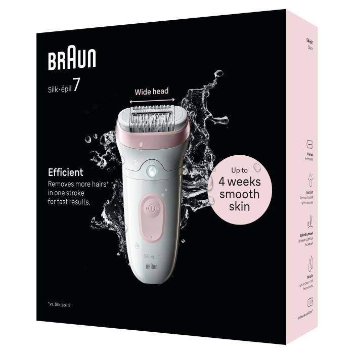 Electric epilator - BRAUN - SILK EPIL 7 SE 7-000 - 2 speeds - Cordless - 40 min - White / Pink
