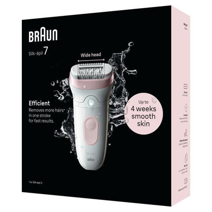 Electric epilator - BRAUN - SILK EPIL 7 SE 7-000 - 2 speeds - Cordless - 40 min - White / Pink