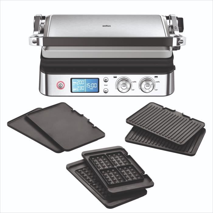 Multifunction grill - BRAUN - Multi Pro 9 - 2000 W - 3 heating positions - Black / Steel