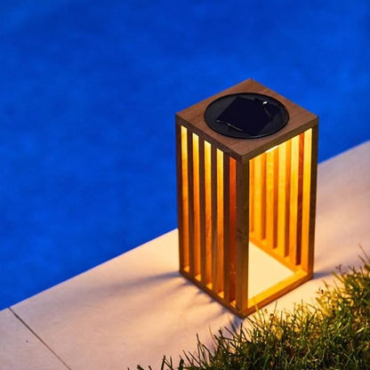 Decorative solar lantern - LUMISKY - CHENNAI - H30 cm - Solid teak wood - Warm white LED