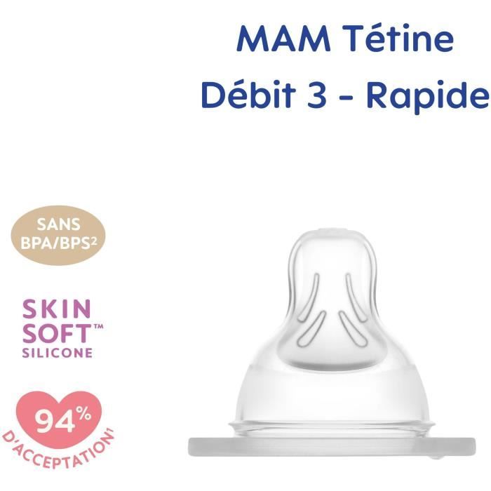 MAM Anatomic Teat - Flow 3 Fast - Silicone - Pack of 2 - Transparent