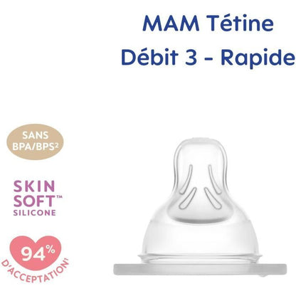 MAM Anatomic Teat - Flow 3 Fast - Silicone - Pack of 2 - Transparent