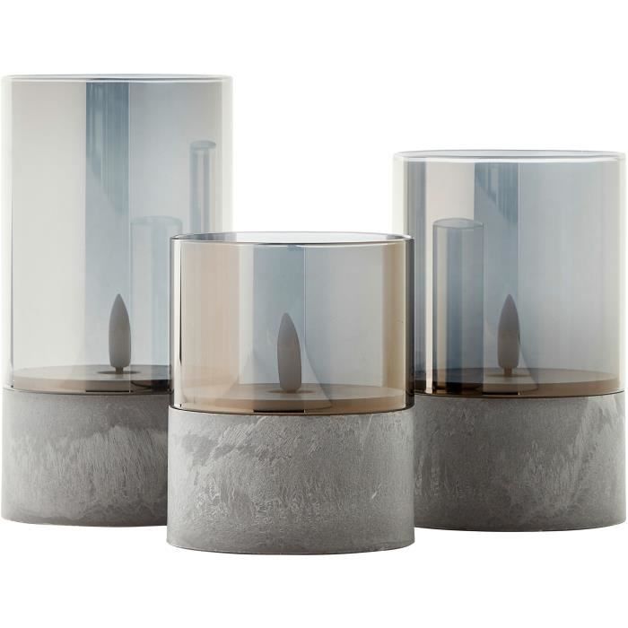 Lot of 3 BRILLIANT LED CANDLE table lamps - 2500K - Plastic and glass - Grey and smoked glass
