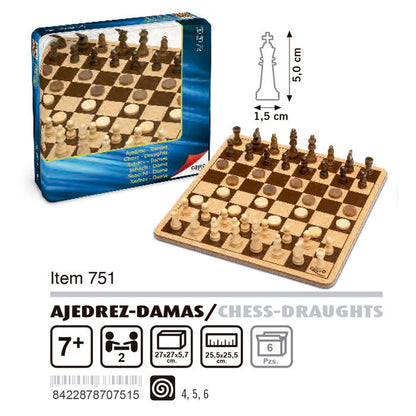 Wood Chess Draughts game