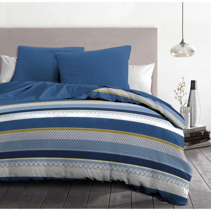 HOME PASSION STANIS microfiber duvet set - 1 duvet cover 240 x 260 cm + 2 pillowcases 63 x 63 cm - Blue