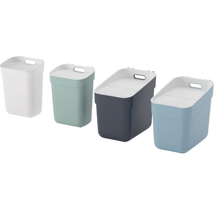 Set of 4 Trash Cans - READY TO COLLECT - CURVER - 2 x 10 L + 2 x 20 L - White/Green/Blue/Grey