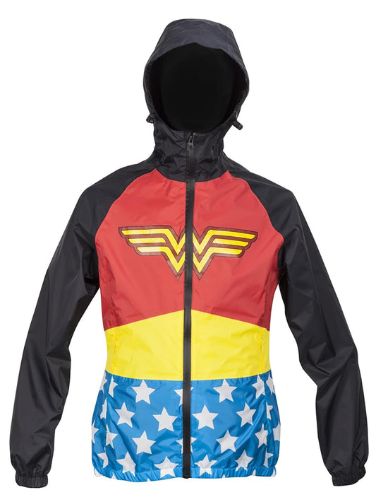 DC Wonder Woman Womens Zip Raincoat Hooded Jacket | Medium
