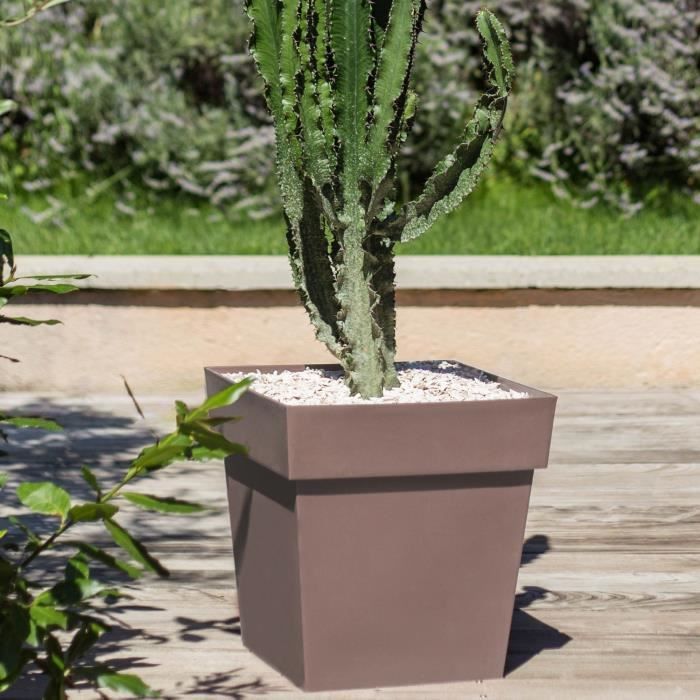 Eda Tuscan square flower pot - 39 x 39 x H 39 cm - 38 L - Taupe