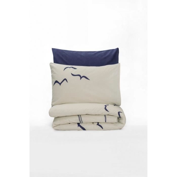 Bedding set - 1 duvet cover 220 x 240 cm + 2 pillowcases 60 x 60 cm - 100% cotton - Blue