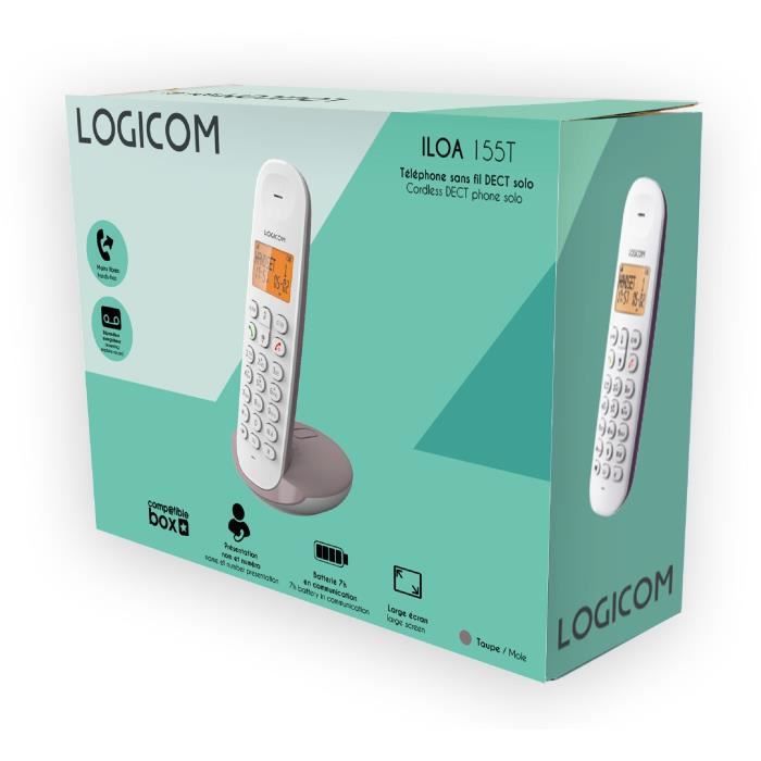 Cordless landline phone - LOGICOM - DECT ILOA 155T SOLO - Taupe - With answering machine