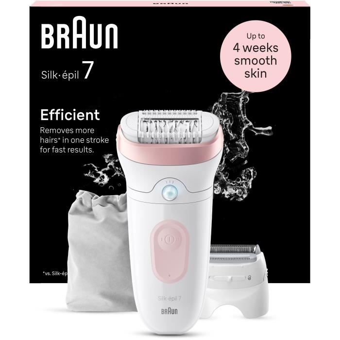 Electric epilator - BRAUN - Silk-épil 7 - Easy hair removal - Long-lasting soft skin - 7-030 - White / Pink