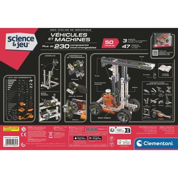 CLEMENTONI - Vehicles and machines - 50 constructions - Illustrated manual and application for 3D visualization - Made in Italy