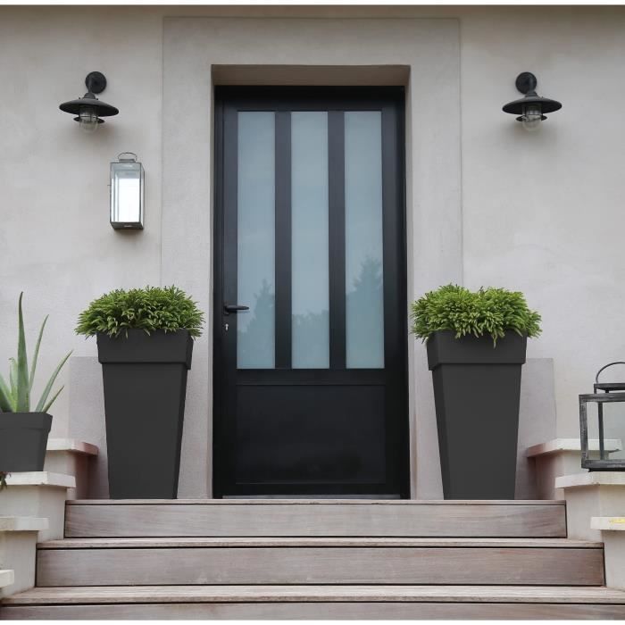 EDA Tuscan high square flower pot - 39 x 39 x H 65 cm - 62 L - Anthracite gray