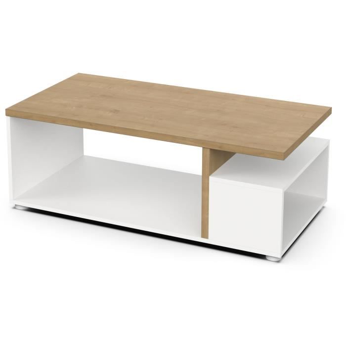 ACCESS rectangular coffee table - 3 Niches - Hamilton oak and white decor - L 91.8 x D 50 x H 36 cm - DEMEYERE