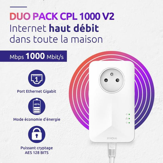 CPL Kit - STRONG - Powerline 1000 Duo - Filtered Socket - High speed up to 1000 Mbit/s