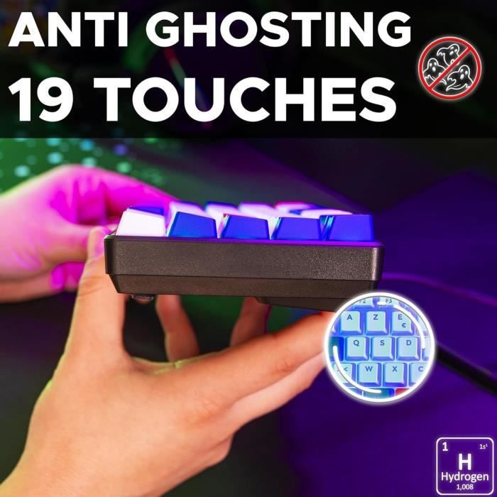 Gaming keyboard - THE G-LAB - KEYZ-HYDRO-BWR/FR - 60% membrane 3 key colors Blue-White-Red