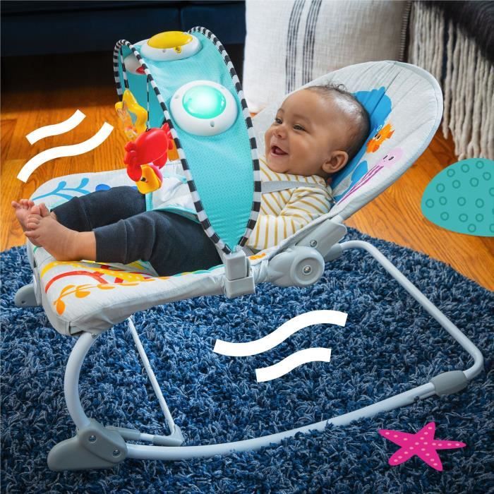 BABY EINSTEIN Octopus Evolutionary Bouncer (usable up to 30 months) - Ocean Explorer, Fixed or Rocking Position, Music and Light