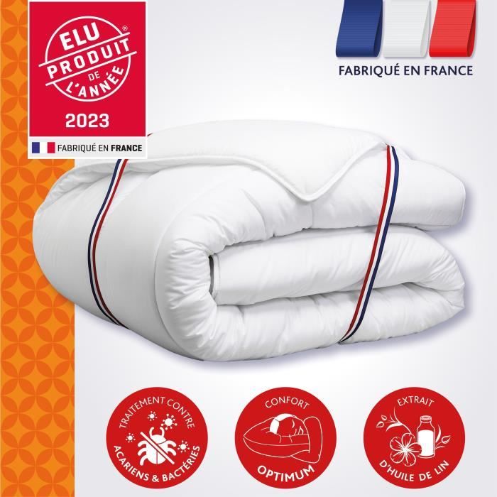 Duvet 240x260 cm DODO CHAMPS DE LIN - Warm - 450G/m² - Duvet for 2 people - Soft and Warm - Anti-mite Antibacterial - White