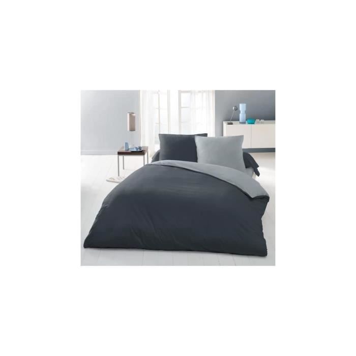 Duvet cover set for 2 people - 220x240 cm - 100% Cotton - Two-tone light and dark gray