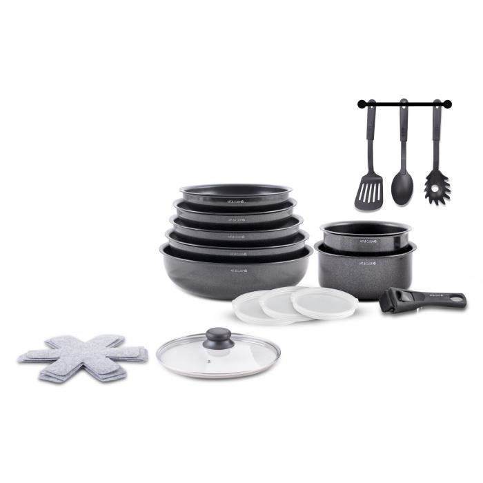 Cookware set - All hobs including induction - ART & CUISINE - AC1824 - Aluminum - 18 pieces - Non-stick - Removable handle