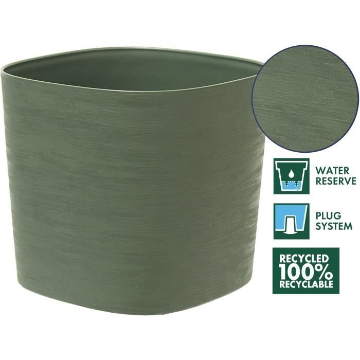 Pot with water reserve - GARDEN ID Respect - Verdigris 25 x 25 cm - 100% household waste - 100% recyclable - Structured surface.