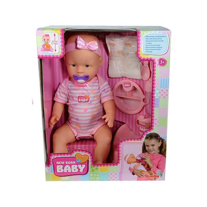 NEW BORN BABY Pink Baby Doll 43cm Drinks Pee