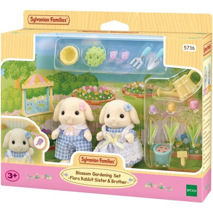 Doll - SYLVANIAN FAMILIES - Brother and Sister Rabbit Aries - Gardening - Articulated - Multicolor