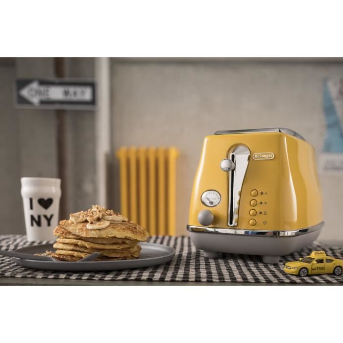 DELONGHI ICONA CAPITALS Toaster 2 slices - 900W - 3 function toaster - Pastry warmer included - Yellow
