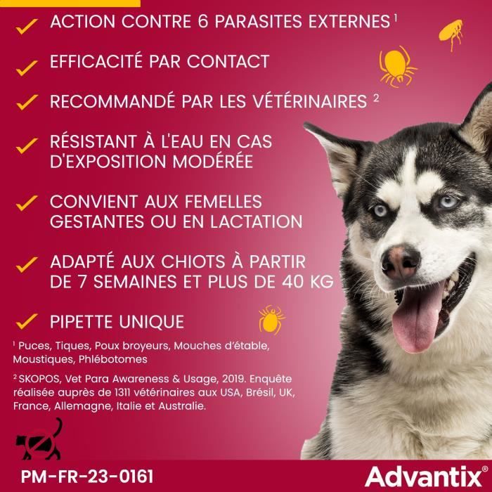 ADVANTIX 4 antiparasitic pipettes - For very large dog from 40 to 60 kg - 4 x 6 ml