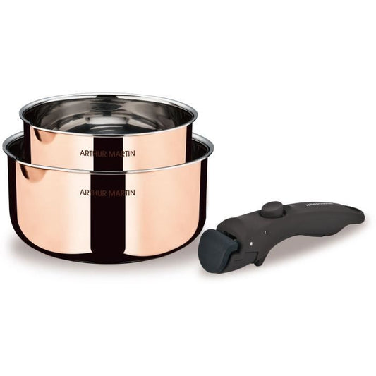 2 saucepans 16-20 cm + 1 handle - ARTHUR MARTIN - AM720GT - 3 layers triple action - All hobs including induction