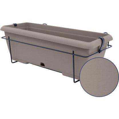 Planter kit with metal stand and integrated tray - GARDEN ID Teramo - Taupe 50 cm - Stone effect - Recycled/recyclable