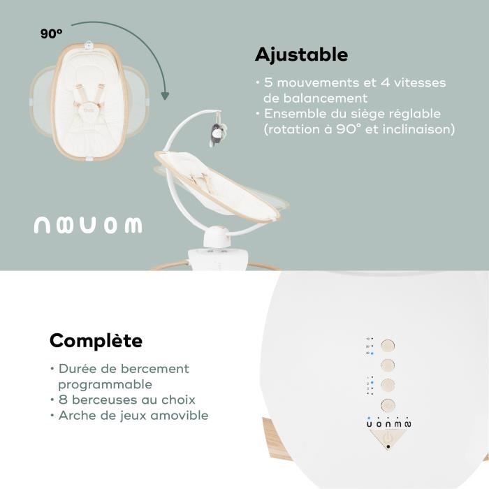 Babymoov Swoon Hoop Baby Swing - Remote Control Included, Ultra Comfort, Sleek Design, 90° Rotating Seat, Play Arch