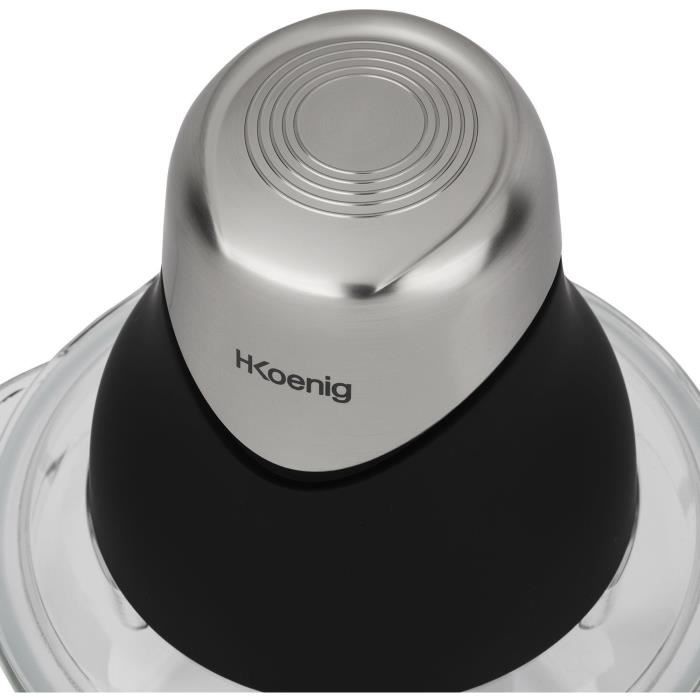 Mini electric chopper - H.Koenig - LEO8 - 320 W - 1 L glass bowl - Stainless steel blades - Matt black and chrome