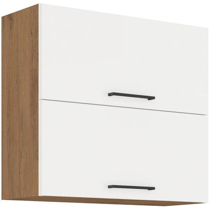 ROCK - Wall unit - Lancelot oak and glossy white melamine - 80 cm - 2 tilting doors