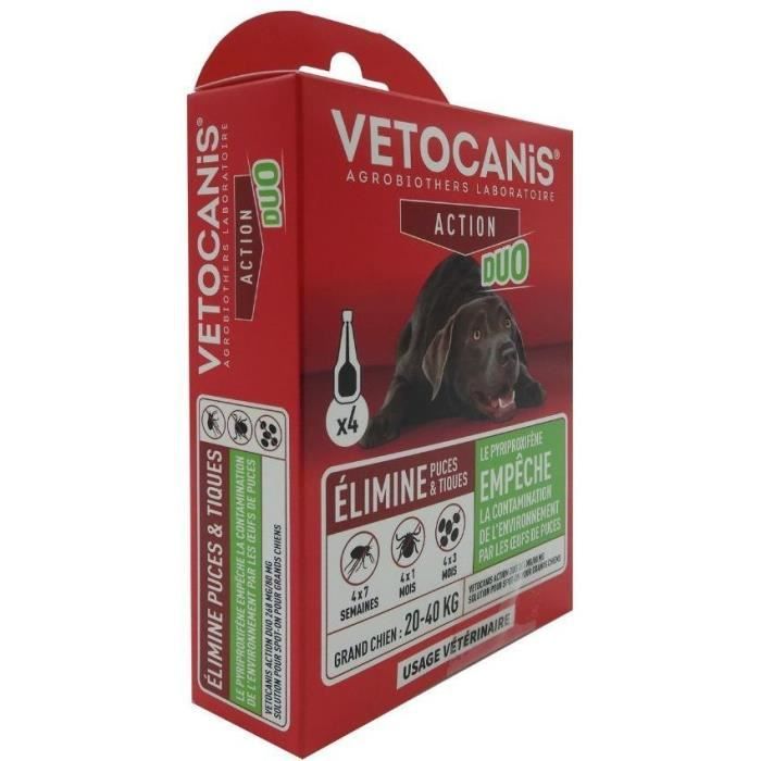 Pipettes - VETOCANIS - x4 Anti-flea and tick Duo Pipettes 268mg/80mg for Large Dogs