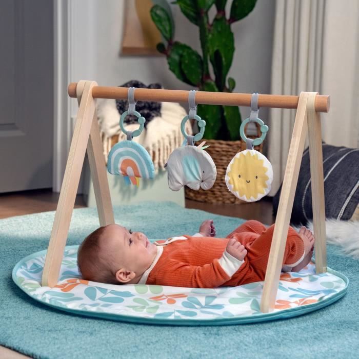 INGENUITY Sun Valley Play Mat, Wooden Play Arch - 3 Removable Toys - Foldable