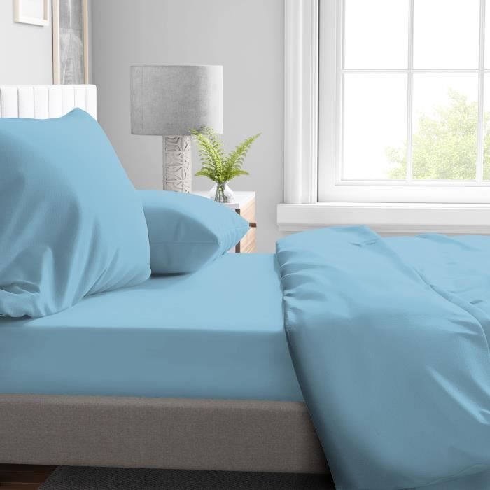 Fitted sheet - HOME LINGE PASSION - HP72121 - 82 g Microfiber - 180 x 200 cm - 30 cm pocket - Sky blue