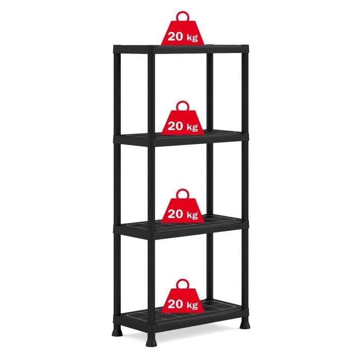 Keter | Etagere plus 60/4, Etageres, Noir, 60 x 30 x 135 cm