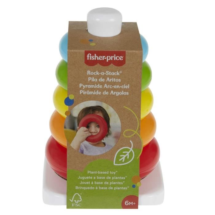 Fisher-Price Rainbow Pyramid Classic Stacking Rings in Plant-Based Materials - Early Learning Toy - From 6 Months