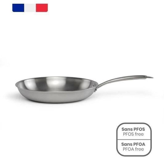 Brigade - 24 cm stainless steel frying pan - LIVOO - MEP158 - Triply stainless steel - Suitable for all hobs including induction - Made in France