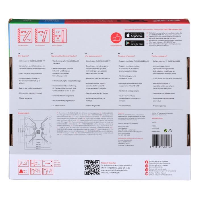 ONE FOR ALL WM2241 - Tilt & Rotate Wall Mount (90 °) for TVs from 13 to 40 (33 to 102cm) - Black