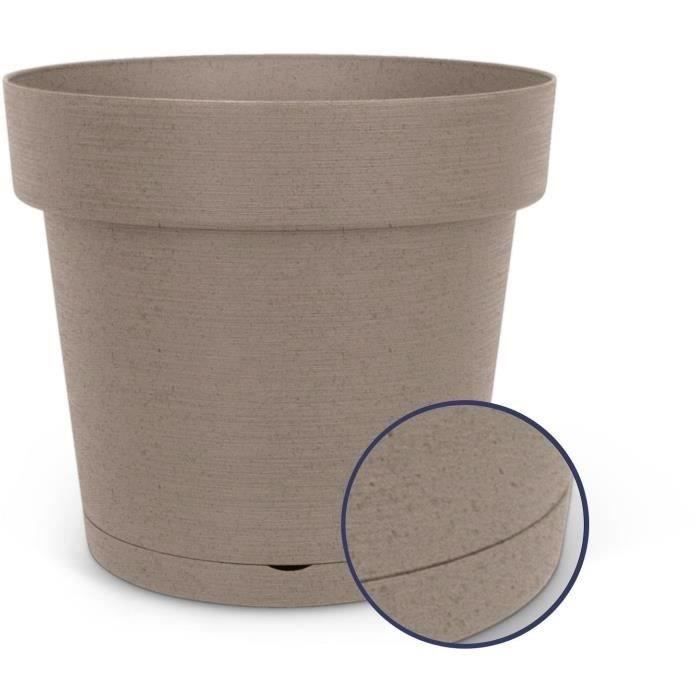 Water reserve pot - GARDEN ID Glamour - Taupe 40 cm - Grainy surface - Indoor/outdoor - Sleek design - Contains wood.