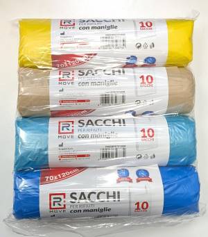 RMove Sacchi Rifiuti 70x120cm 4 Rotoli da 10 Sacchi Colori Vari