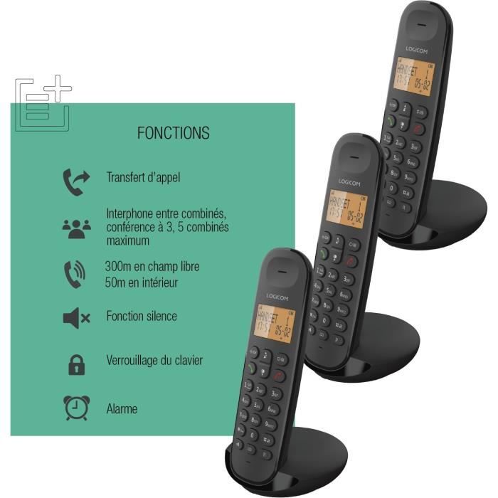 Cordless landline phone - LOGICOM - DECT ILOA 350 TRIO - Black - Without answering machine