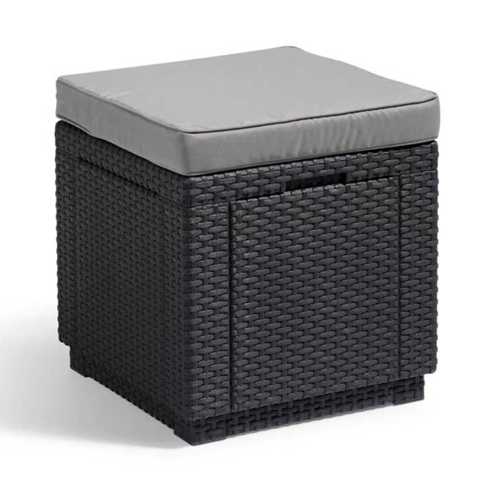 ALLIBERT GARDEN Pouf table with cushion and integrated storage - Imitation woven rattan graphite