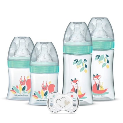 DODIE Set of 4 birth bottles Round Anti-Colic Teat (2x150mL and 2x270mL), + a birth pacifier