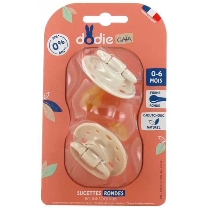 Pacifiers-Dodie Gaia Round Pacifiers 0-6M x2 (Color: Beige)