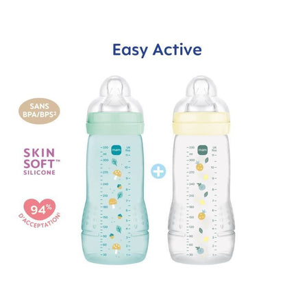 Set of 2 Bottles - MAM BABY - Easy Active - +6 months - 330 ml - X flow teat - Ice + Pearl